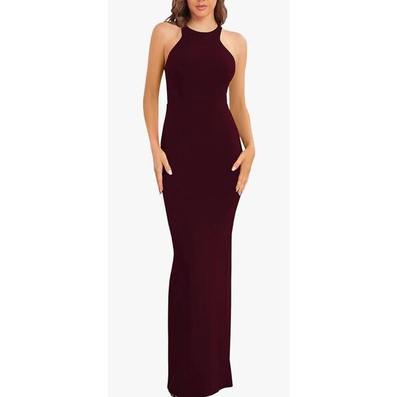 BUPT Womens Halter Neck Sleeveless Evening Cocktail Dress Wine Red size Medium‎ - Picture 8 of 13